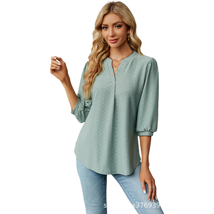 Women's Causual V Neck 3/4 Sleeve Shirts Loose Tunic Tops Blouses