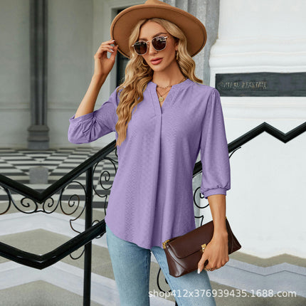 Women's Causual V Neck 3/4 Sleeve Shirts Loose Tunic Tops Blouses