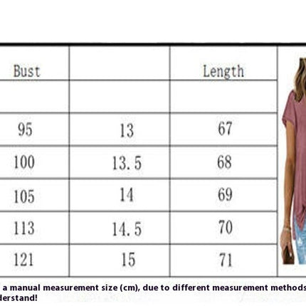 Women's Summer Short Sleeve Loose Fit Tops V Neck Side Slit Hem T-Shirt