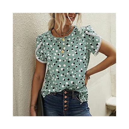 Women's Casual Lace Crochet Short Sleeve Blouse Crewneck Summer Loose Shirt Top