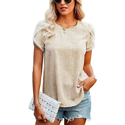 Women's Casual Lace Crochet Short Sleeve Blouse Crewneck Summer Loose Shirt Top