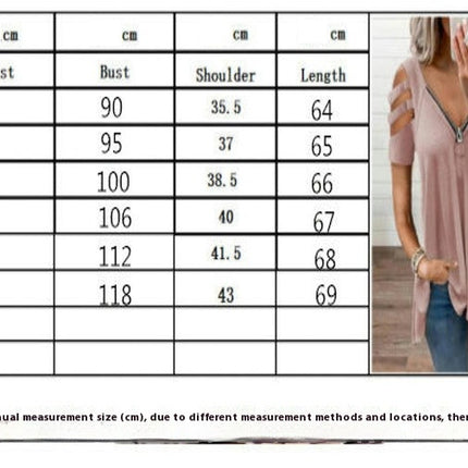 Women's Summer Short Sleeve Tops Cold Shoulder Zipper V Neck T Shirts