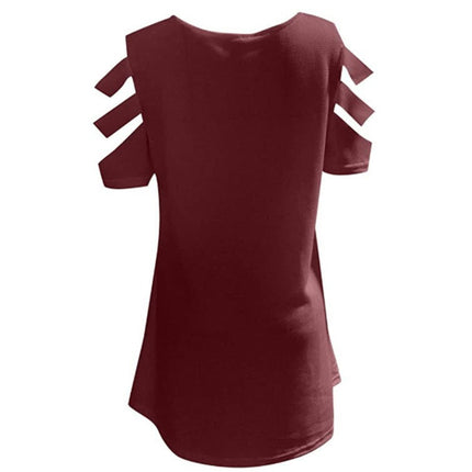 Women's Summer Short Sleeve Tops Cold Shoulder Zipper V Neck T Shirts