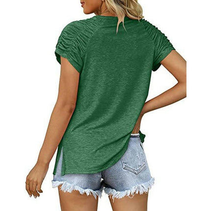 Womens Summer V Neck Tops Ruched Short Sleeve T Shirts Casual Tee