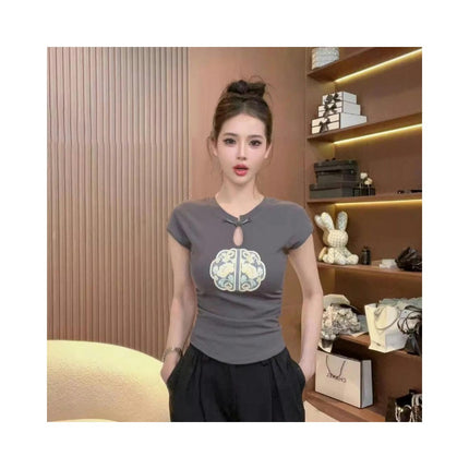 Women's Hollow Out High Neck T Shirts Summer Slim Fit Short Sleeve Casual Tops