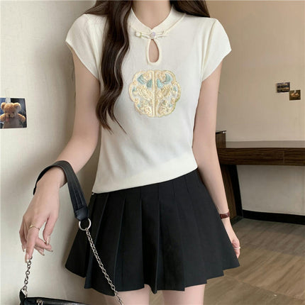 Women's Hollow Out High Neck T Shirts Summer Slim Fit Short Sleeve Casual Tops