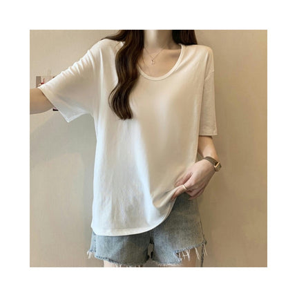 Women's Summer Short Sleeve Tops Casual Crew Neck Basic T Shirts Loose Fit Tees