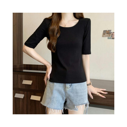 Women's Casual Half Sleeve T Shirts Scoop Neck Slim Fit Summer Top