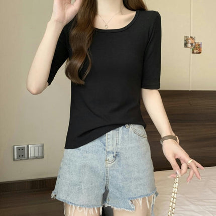 Women's Casual Half Sleeve T Shirts Scoop Neck Slim Fit Summer Top