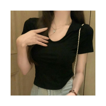 Women's Summer Collar Tee Short Sleeve Crop Top Casual T-Shirts