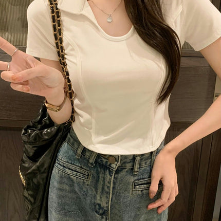 Women's Summer Collar Tee Short Sleeve Crop Top Casual T-Shirts