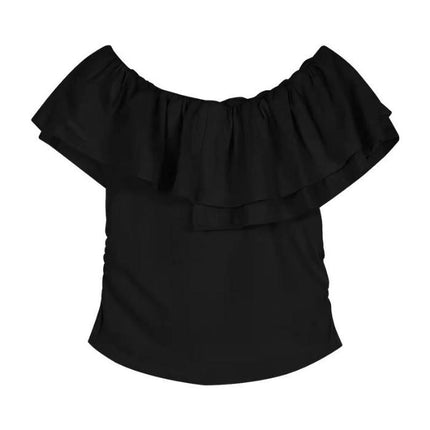 Women's Casual Short Sleeve Crop Top Ruffled Off Shoulder Slim Fit T Shirt