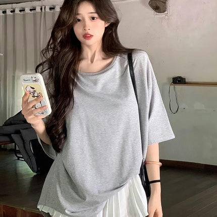 Women Criss Cross Backless Crew Neck T-Shirts Short Sleeve Casual Loose Summer Tee Tops