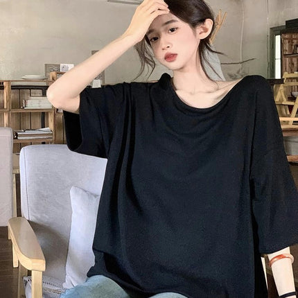 Women Criss Cross Backless Crew Neck T-Shirts Short Sleeve Casual Loose Summer Tee Tops