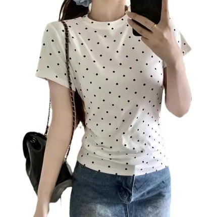 Womens Summer Short Sleeve Crewneck Tops Casual Dots Printed T-Shirts