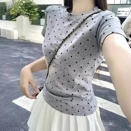 Womens Summer Short Sleeve Crewneck Tops Casual Dots Printed T-Shirts