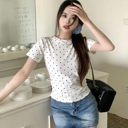 Womens Summer Short Sleeve Crewneck Tops Casual Dots Printed T-Shirts