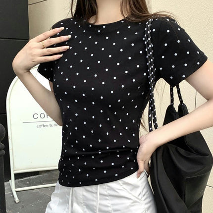 Womens Summer Short Sleeve Crewneck Tops Casual Dots Printed T-Shirts