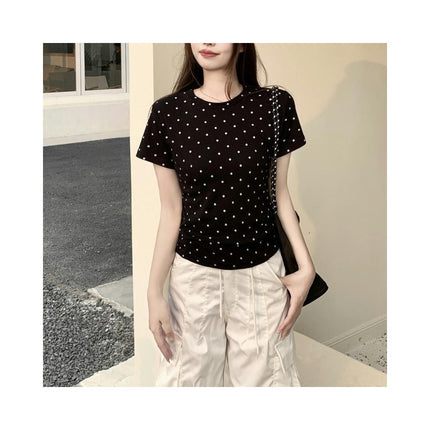 Womens Summer Short Sleeve Crewneck Tops Casual Dots Printed T-Shirts