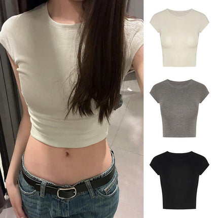 Women's Short Sleeve T-Shirt Crewneck Casual Summer Basic Slim Fit Tee Crop Tops