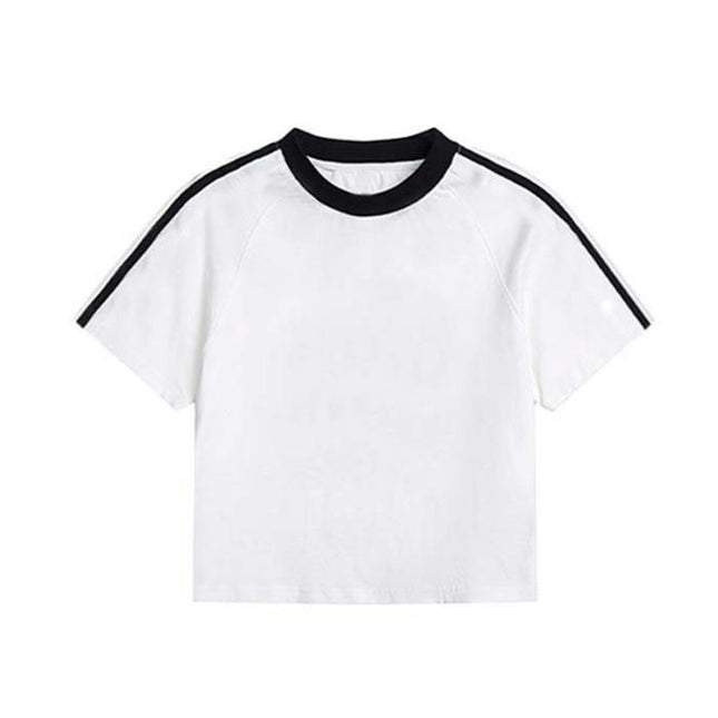 Women's Color Block Short Sleeve Crewneck T Shirt Summer Slim Fit Crop Tops