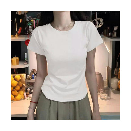 Womens Casual Short Sleeve Crewneck T Shirts Summer Slim Fit Basic Tops