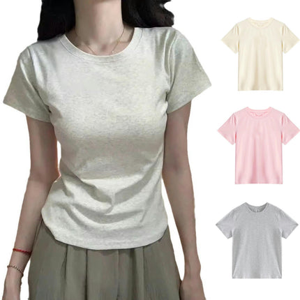 Womens Casual Short Sleeve Crewneck T Shirts Summer Slim Fit Basic Tops