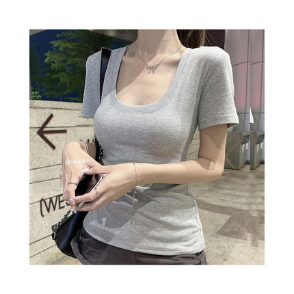 Women's Short Sleeve T-Shirt U Neck Casual Summer Basic Slim Fit Tops