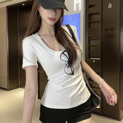 Women's Short Sleeve T-Shirt U Neck Casual Summer Basic Slim Fit Tops