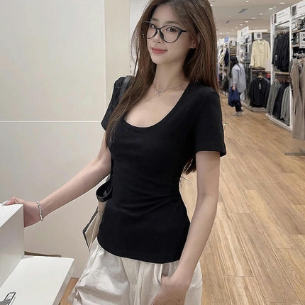 Women's Short Sleeve T-Shirt U Neck Casual Summer Basic Slim Fit Tops