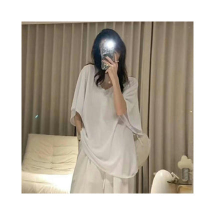 Women Oversized Short Sleeve T Shirts V Neck Loose Fit Summer Tee Tops