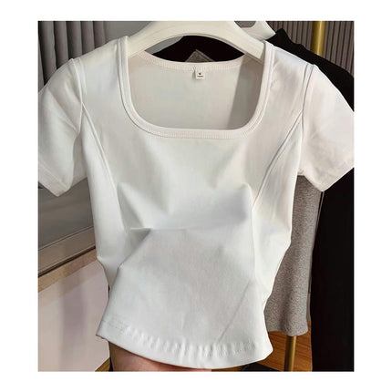 Womens Square Neck Tees Summer Short Sleeve Slim Fit T Shirt Going Out Crop Tops