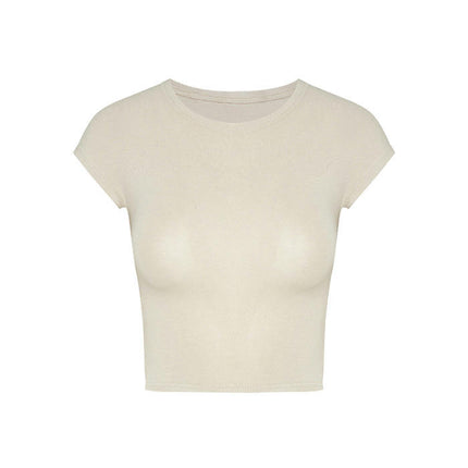 Womens Basic T-Shirts Round Neck Short Sleeve Crop Tops Summer Slim Fit Tees