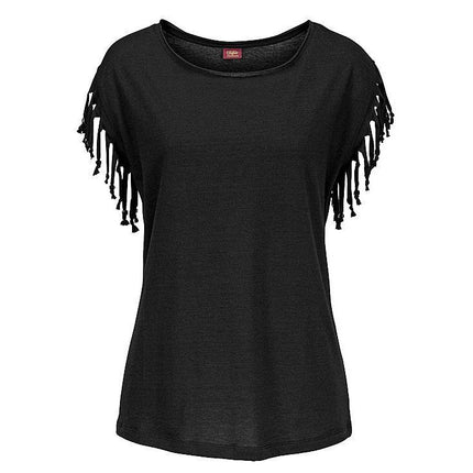 Women's Tassel Short Sleeve Round Neck T-Shirt Top Casual Summer Tee