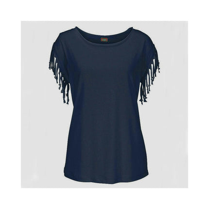 Women's Tassel Short Sleeve Round Neck T-Shirt Top Casual Summer Tee