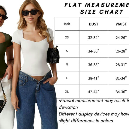 Women Basic T Shirts Summer Short Sleeve Sweetheart Neck Slim Fit Crop Top