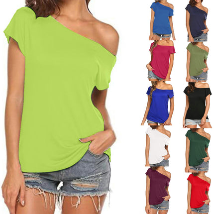 Womens Casual T Shirts Short Sleeve One Shoulder Loose Summer Tees Tops