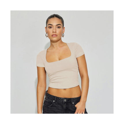 Short Sleeve Crop Tops for Women Summer Square Neck Cropped Basic T Shirts