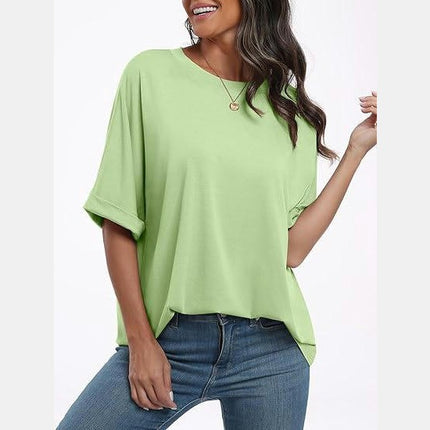 Women Half Sleeve T Shirts Round Neck Loose Fit Summer Tee Tops