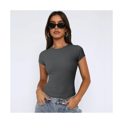 Women's Basic Slim fit Crop Top Tee Short Sleeve Round Neck Cropped Tshirt