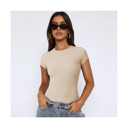 Women's Basic Slim fit Crop Top Tee Short Sleeve Round Neck Cropped Tshirt