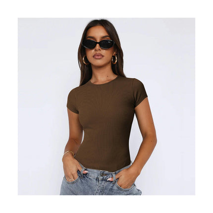 Women's Basic Slim fit Crop Top Tee Short Sleeve Round Neck Cropped Tshirt