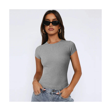 Women's Basic Slim fit Crop Top Tee Short Sleeve Round Neck Cropped Tshirt