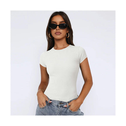 Women's Basic Slim fit Crop Top Tee Short Sleeve Round Neck Cropped Tshirt