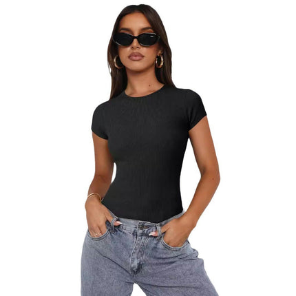 Women's Basic Slim fit Crop Top Tee Short Sleeve Round Neck Cropped Tshirt