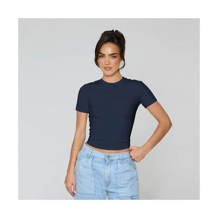 Women's Summer Short Sleeve Crop Top Casual Slim Fit Crew Neck Tee Basic T Shirts