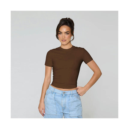 Women's Summer Short Sleeve Crop Top Casual Slim Fit Crew Neck Tee Basic T Shirts