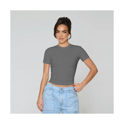 Women's Summer Short Sleeve Crop Top Casual Slim Fit Crew Neck Tee Basic T Shirts