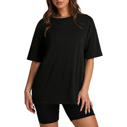 Women's Crew Neck Tops Loose Shirt Basic Short Sleeves Summer T Shirt