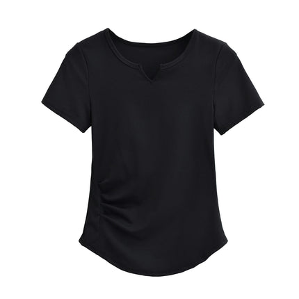 Women's Summer Tops V Neck Short Sleeve Slim Fit Ruched T Shirts